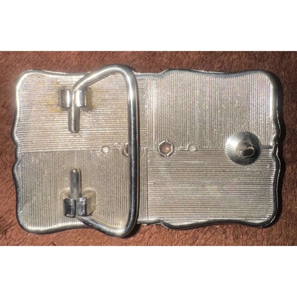 Cabochon Horse Silver Tone Alloy Belt Buckle Black Etchings Western Rodeo